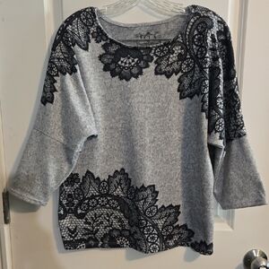 Gray and Black Lace Patterned Women's Sweater